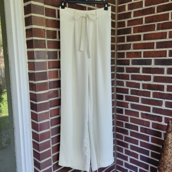 Cream Palazzo Pants High Waisted Rise Wide Leg Belted Pleated A New Day XS - Picture 2 of 6